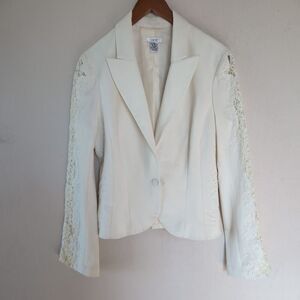 Vintage Caché Blazer Women's Size 10 Long Sleeve Cream Lace Embroidered Romantic